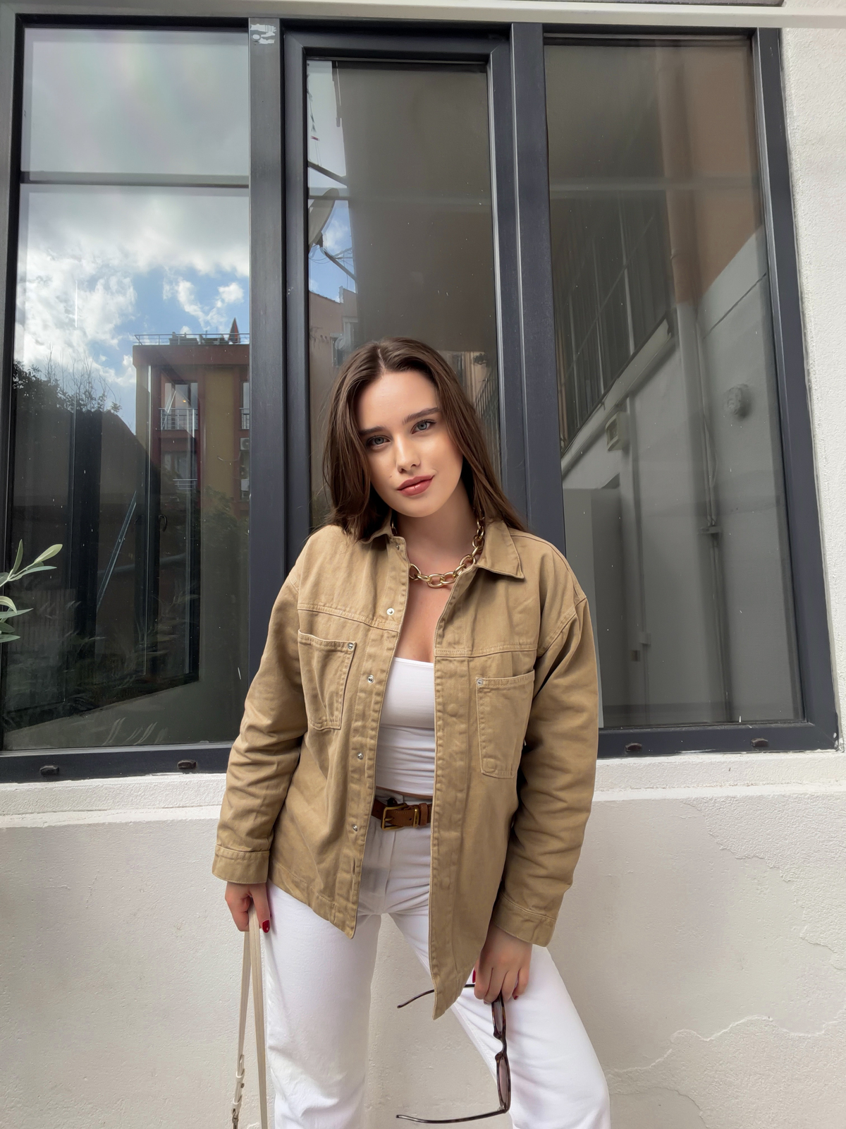 Bej Cepli Gabardin Ceket