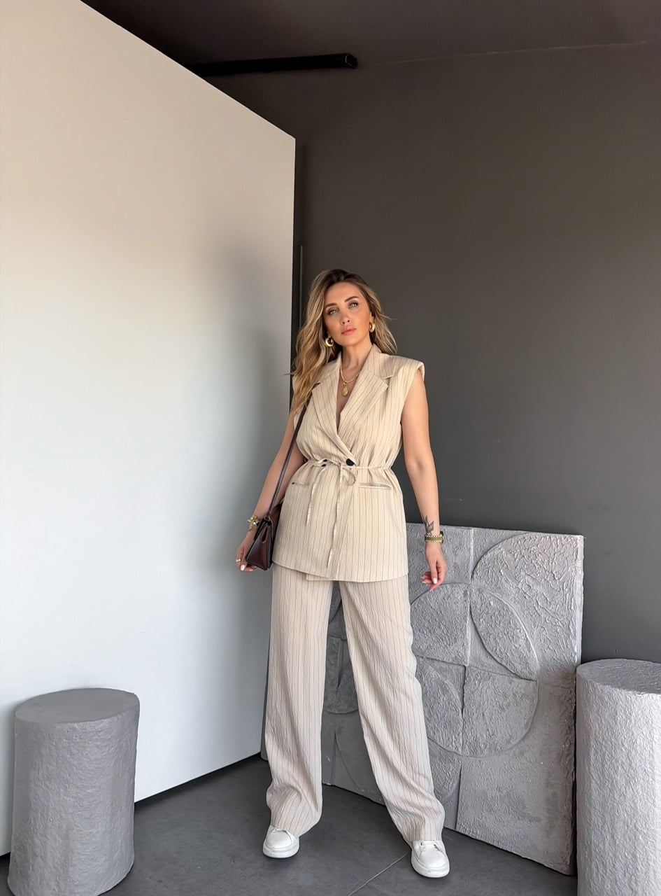Bej Çizgili Premium Takım