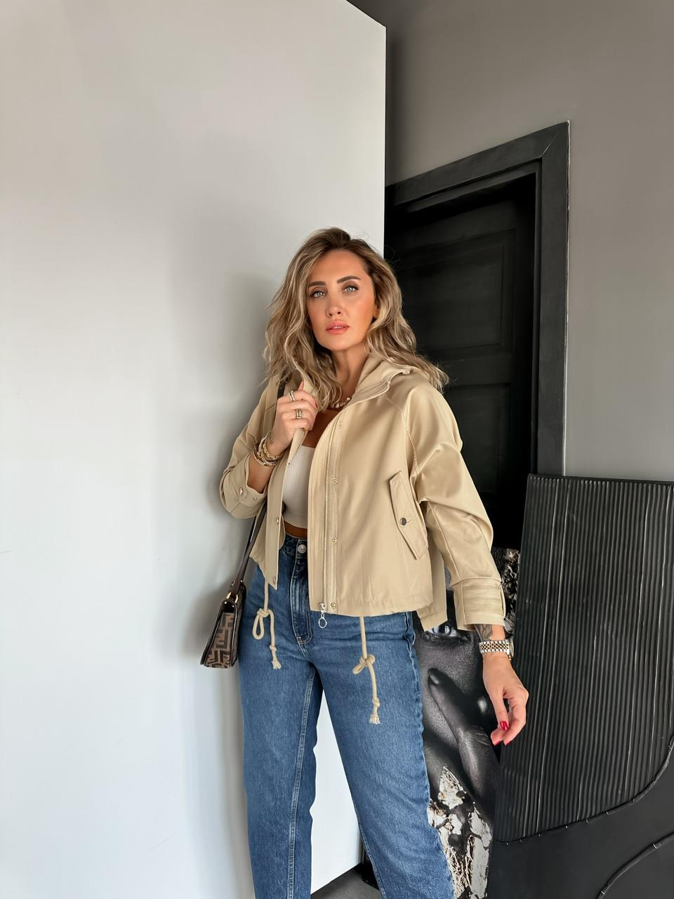 Bej Fakir Kol Çıtçıtlı trençkot