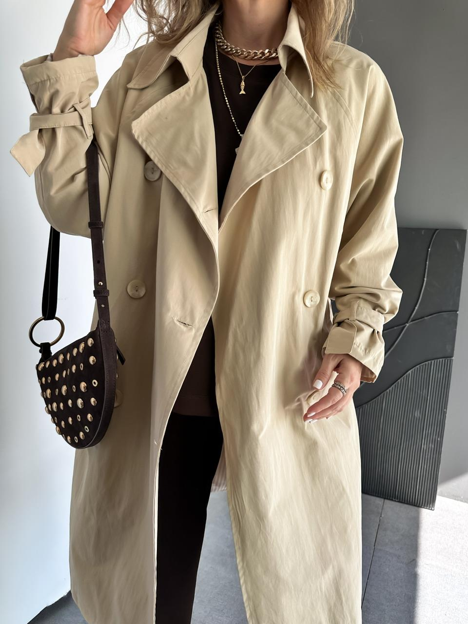 Bej Kolu Bağlamalı Oversize Trençkot