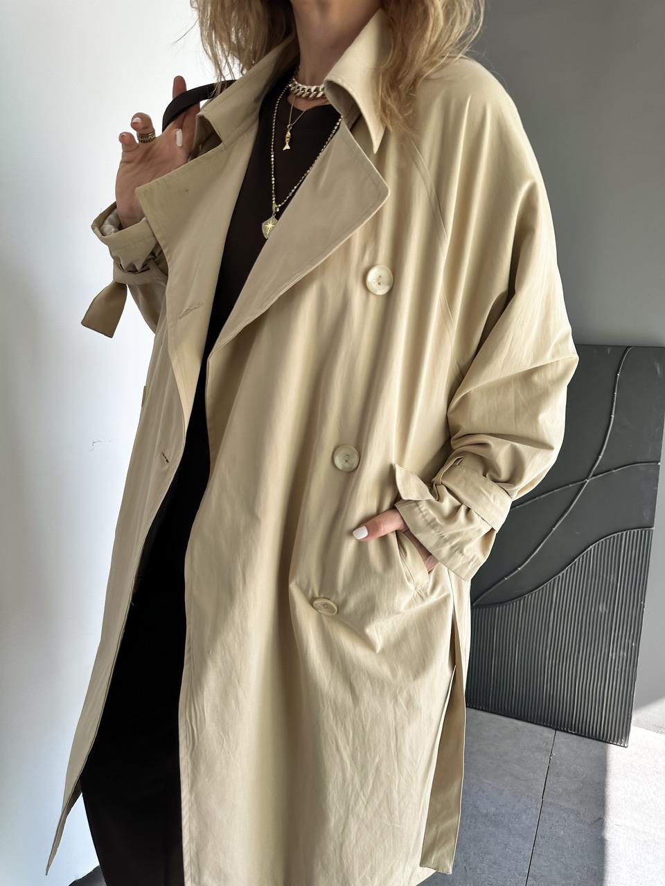 Bej Kolu Bağlamalı Oversize Trençkot