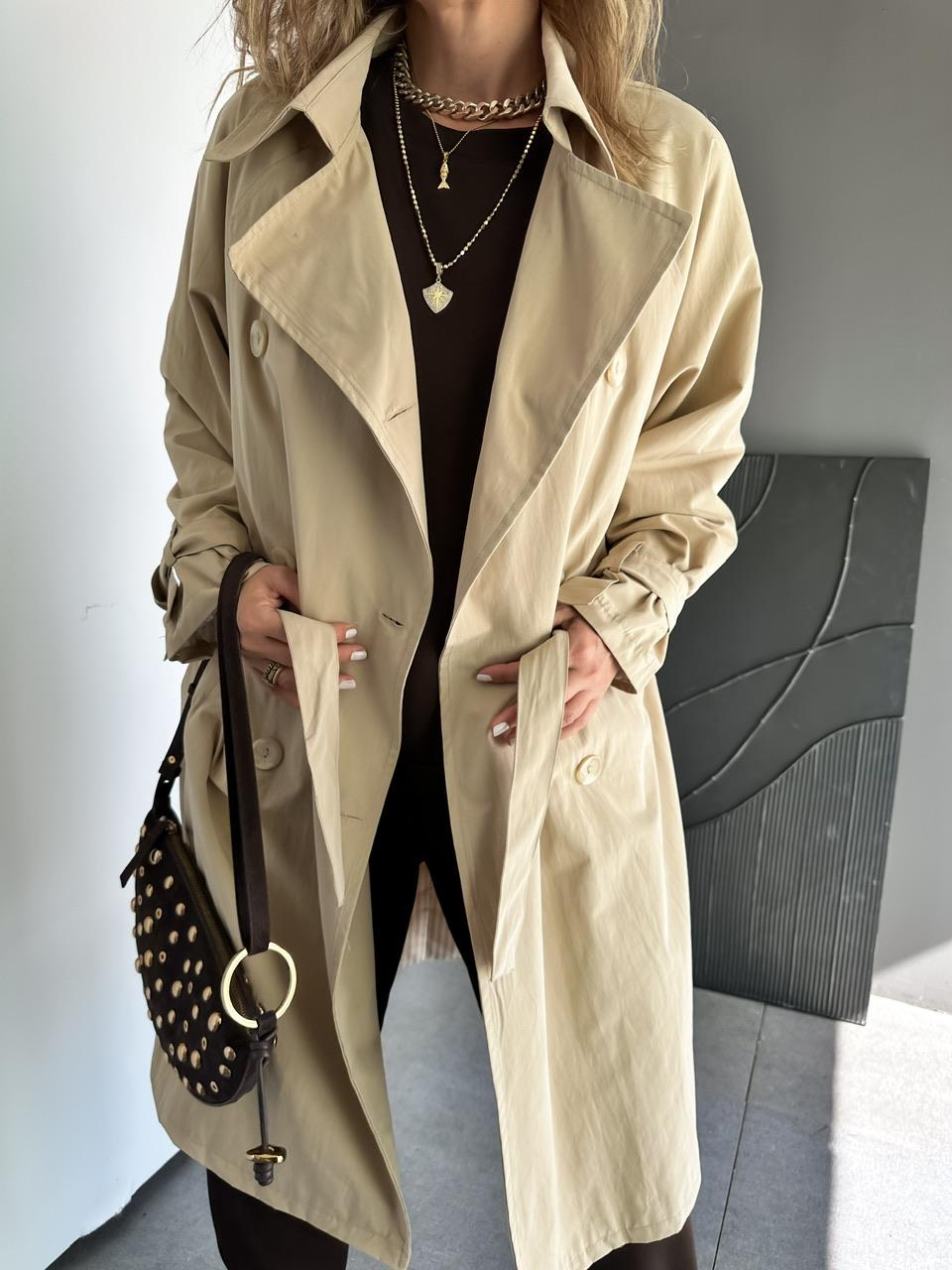 Bej Kolu Bağlamalı Oversize Trençkot