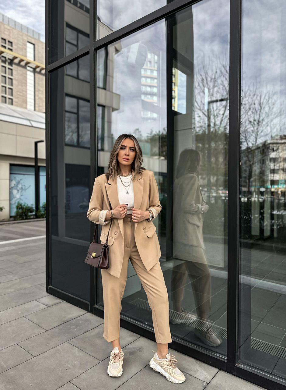 Bej Kruvaze Blazer Ceket