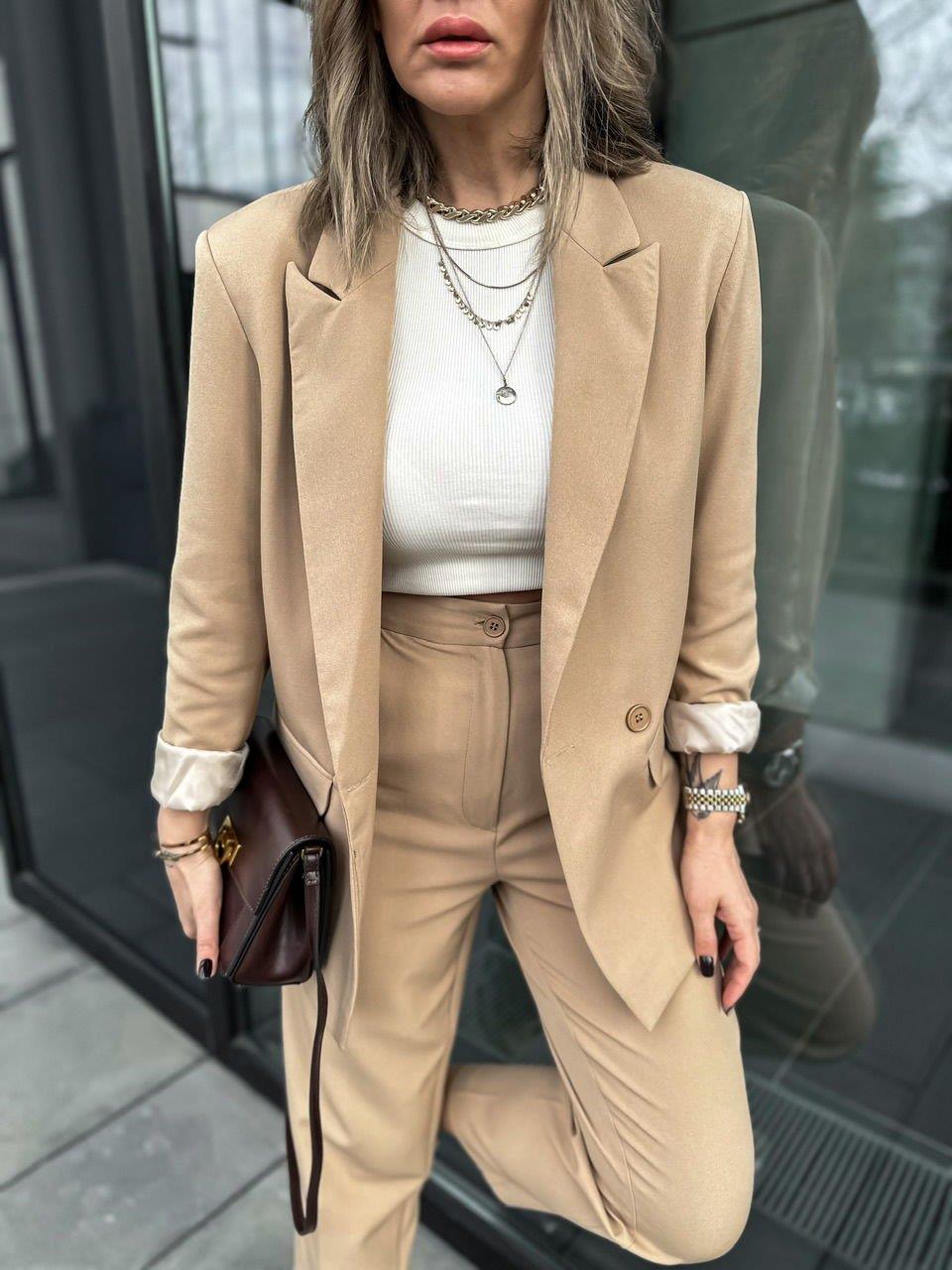 Bej Kruvaze Blazer Ceket