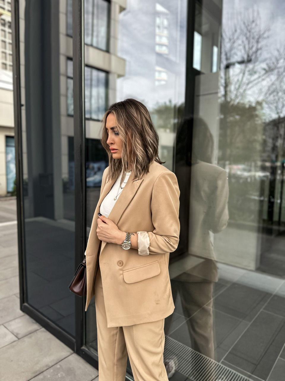 Bej Kruvaze Blazer Ceket
