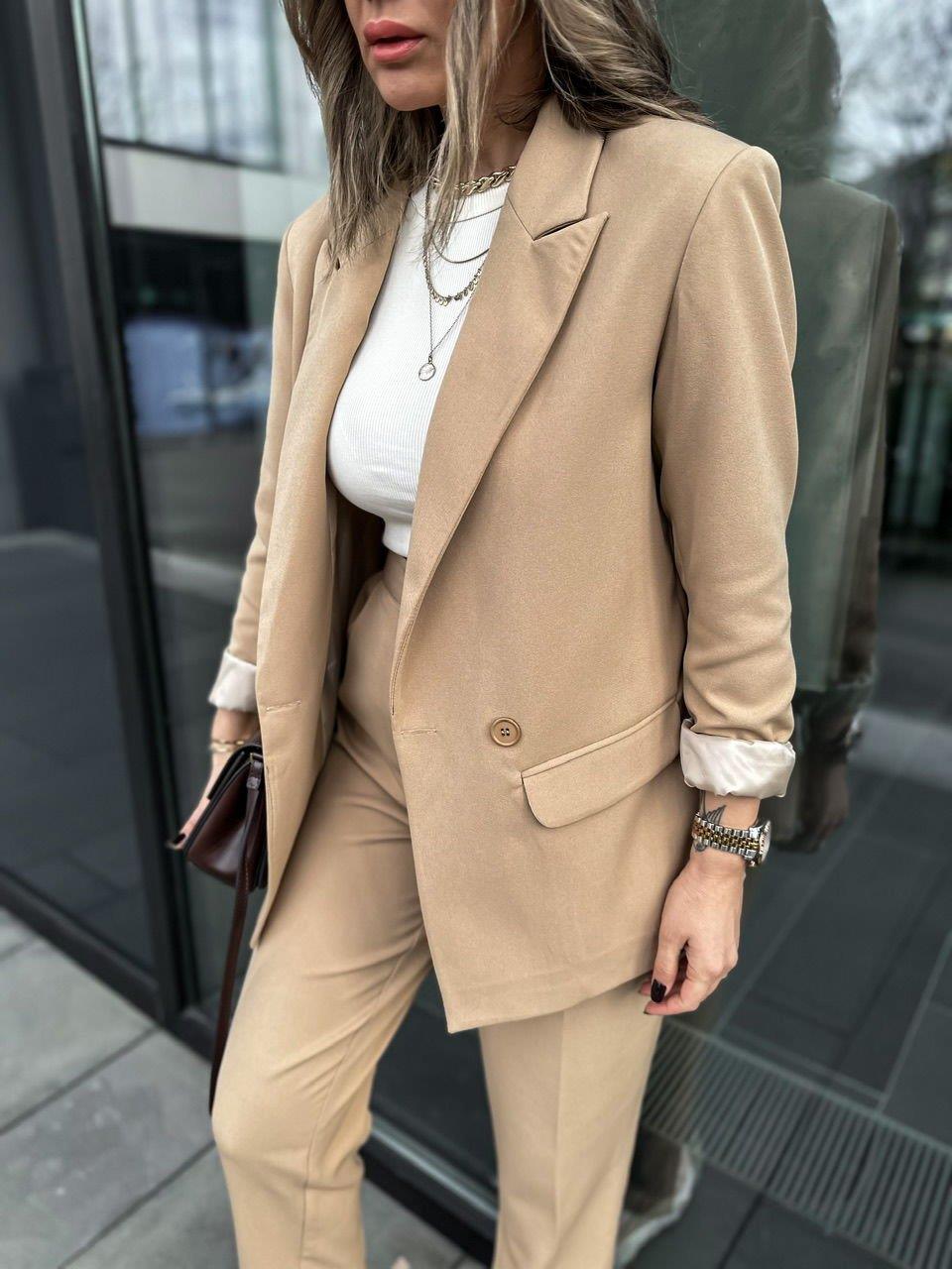 Bej Kruvaze Blazer Ceket