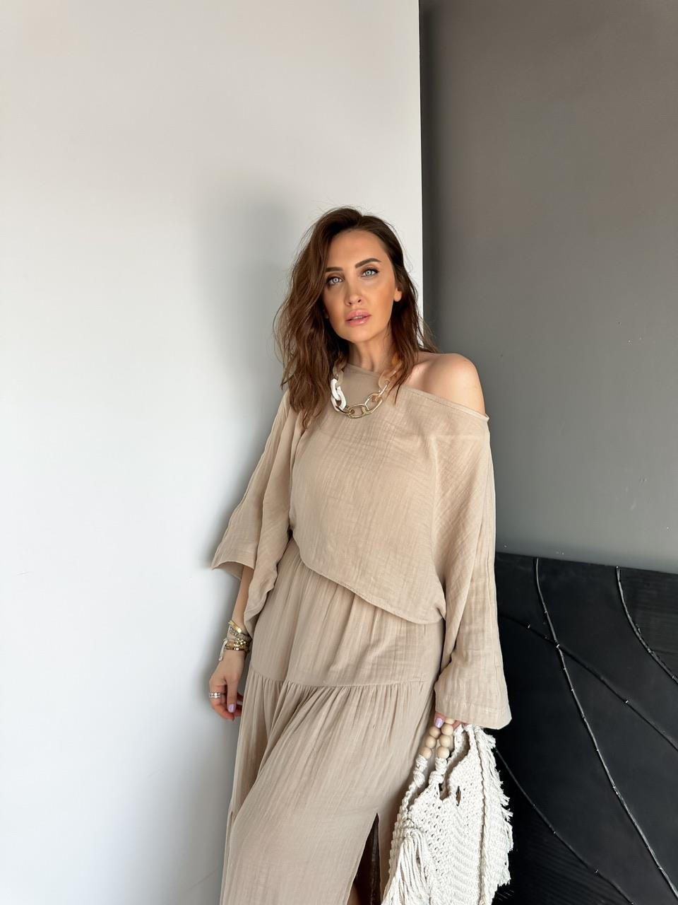 Bej Naturel Keten Etekli Takım