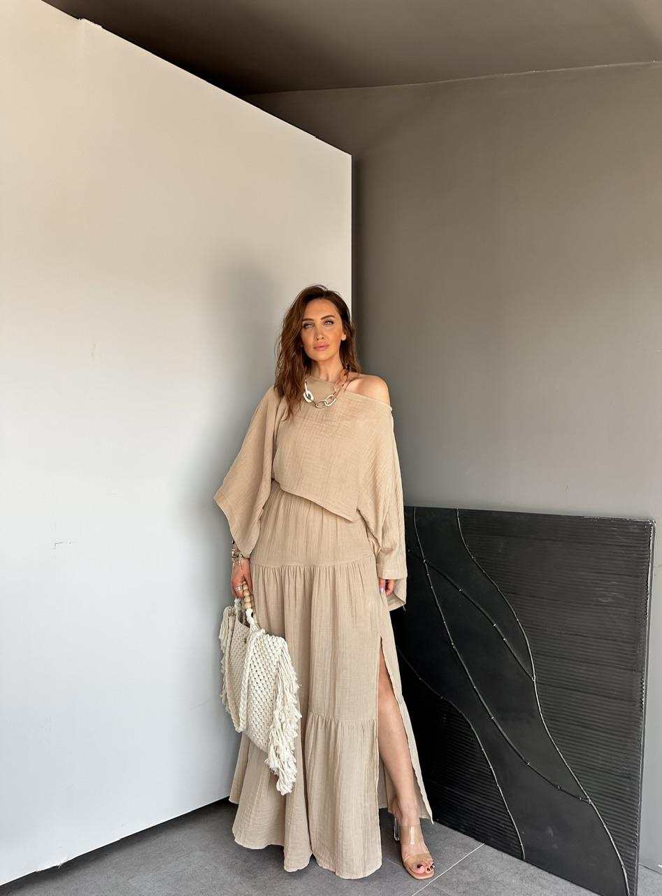 Bej Naturel Keten Etekli Takım