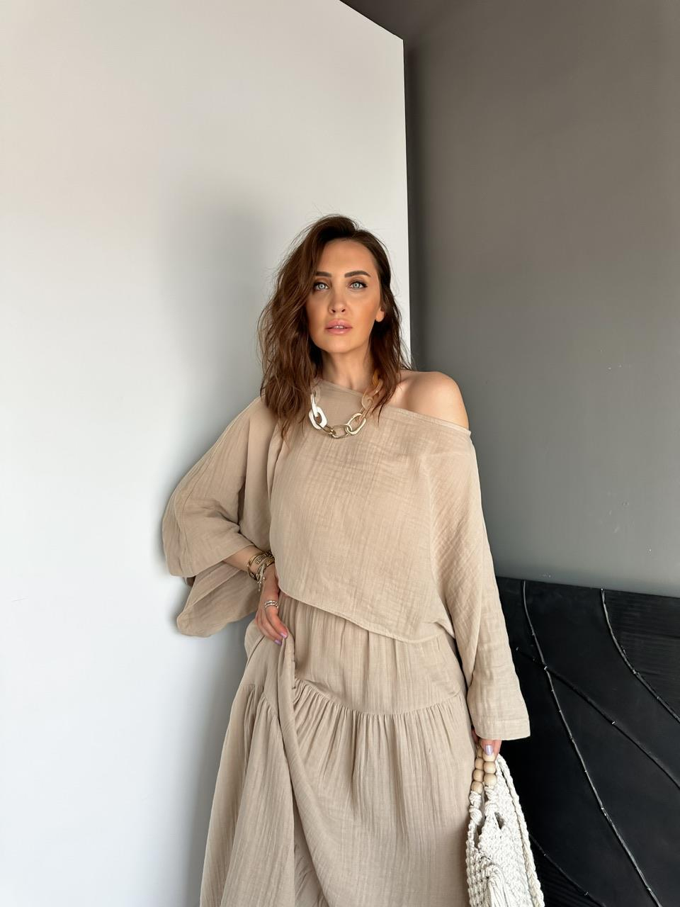 Bej Naturel Keten Etekli Takım