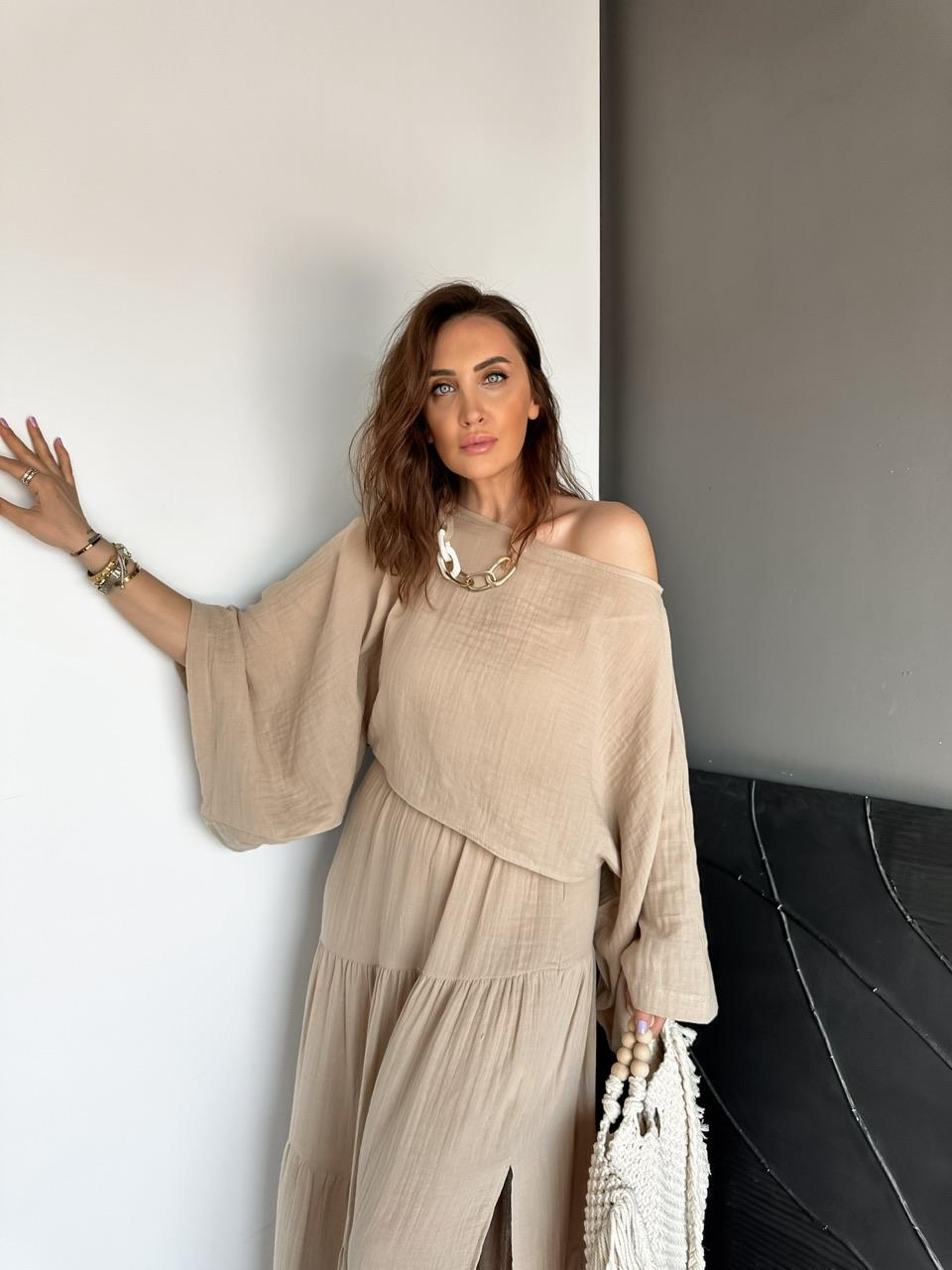 Bej Naturel Keten Etekli Takım
