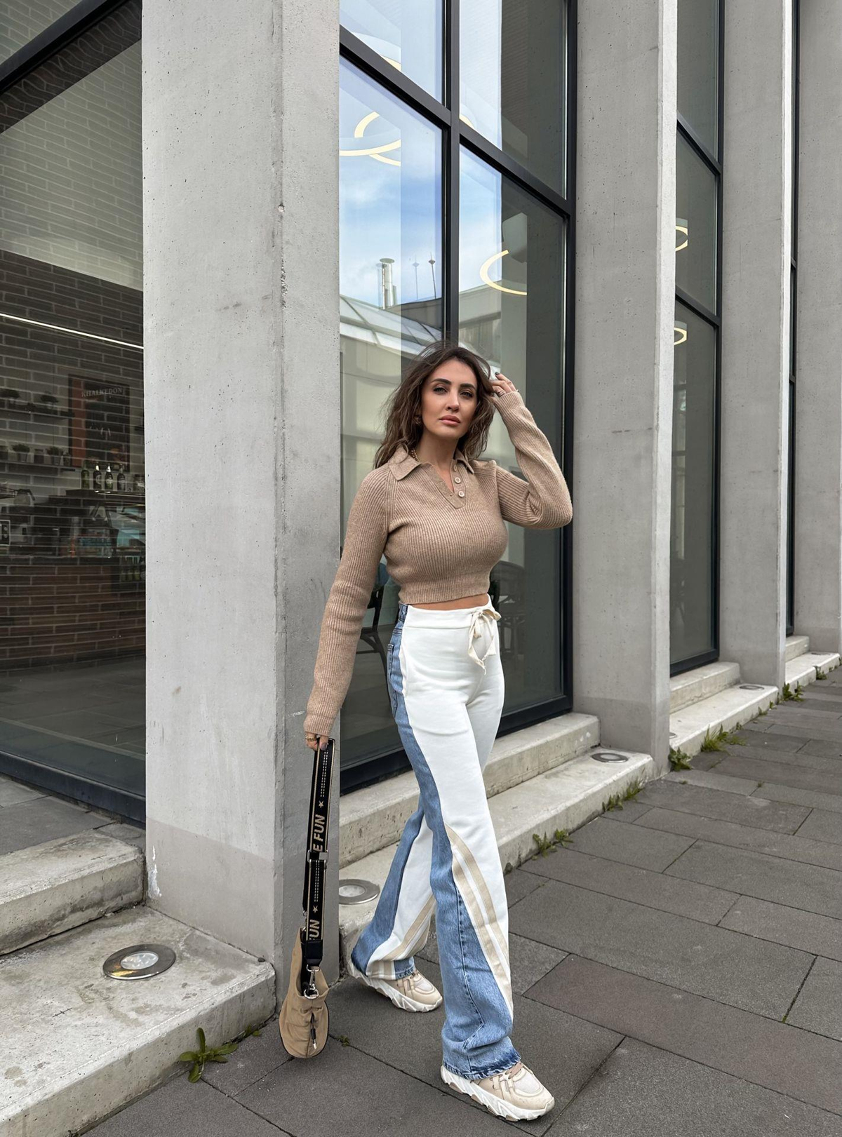 Bej Polo Yaka Crop Kazak