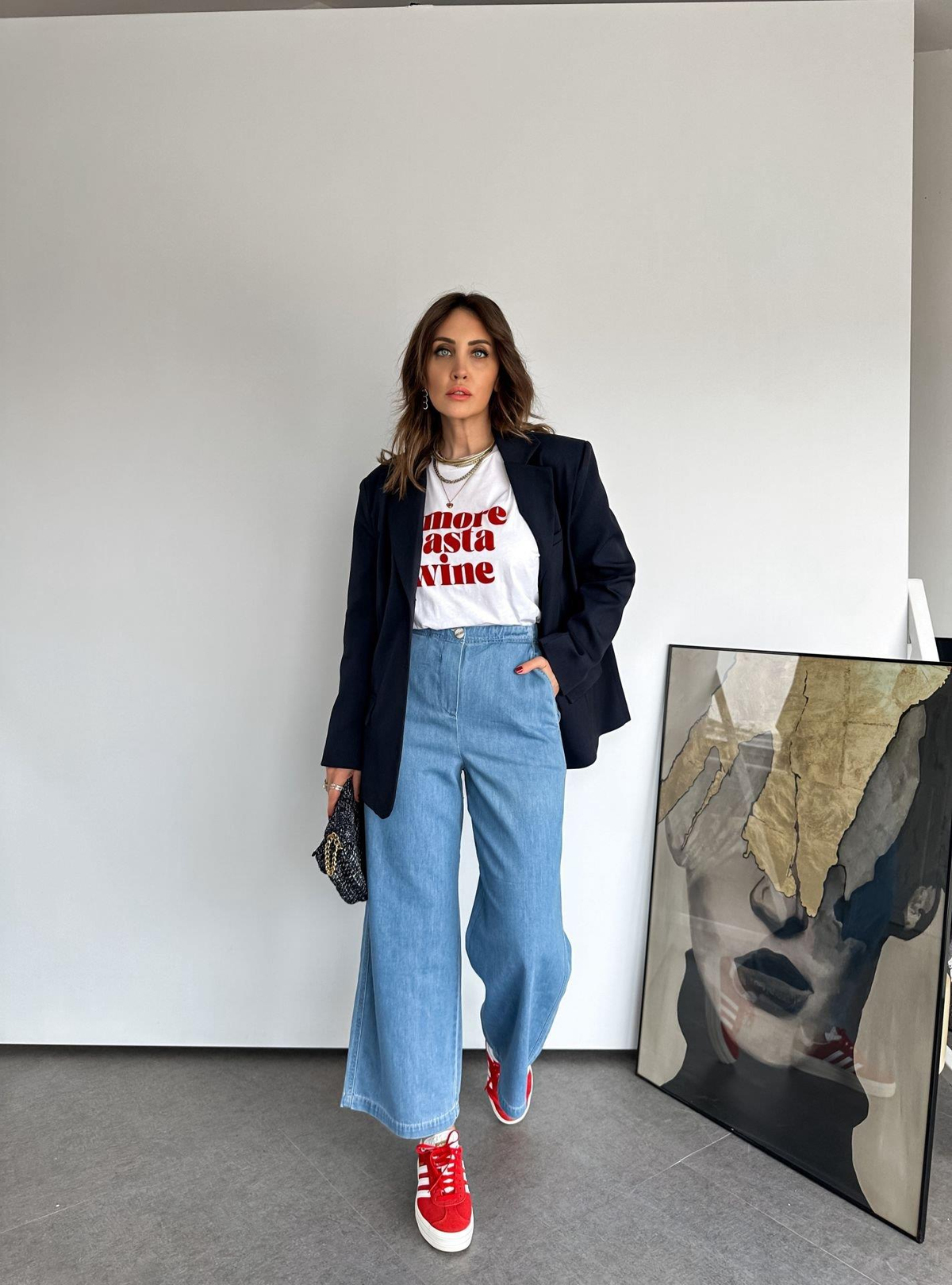 Beyaz Amore Kırmızı Yazılı Tshirt