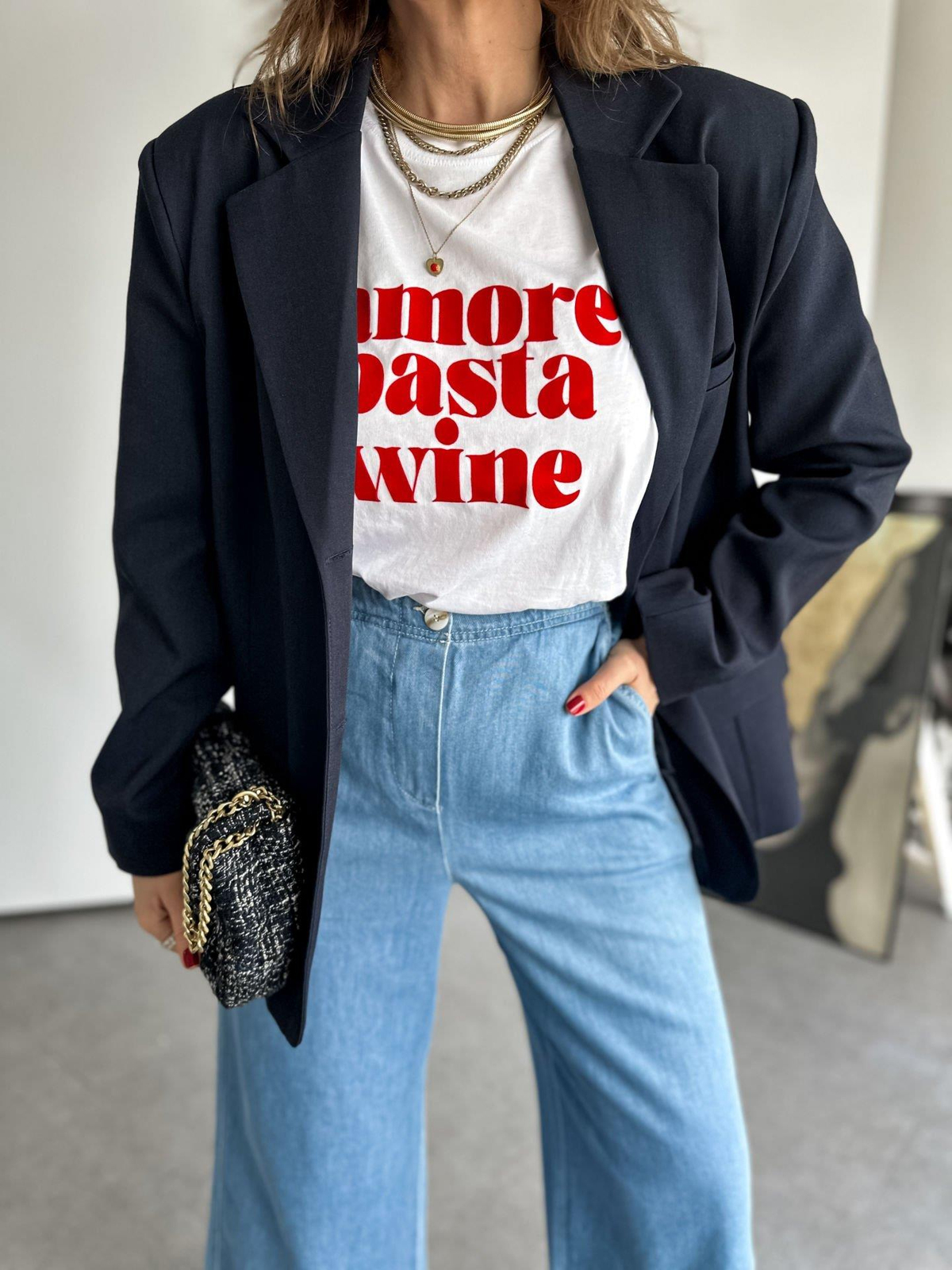 Beyaz Amore Kırmızı Yazılı Tshirt