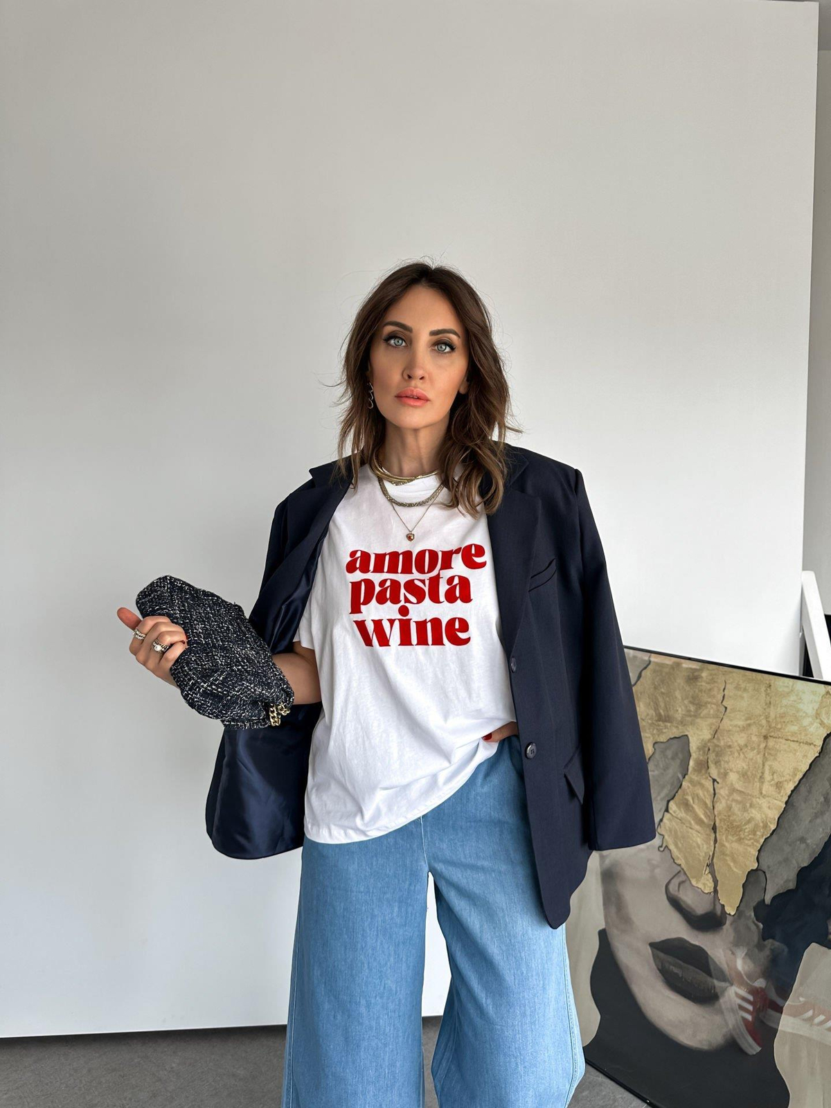 Beyaz Amore Kırmızı Yazılı Tshirt