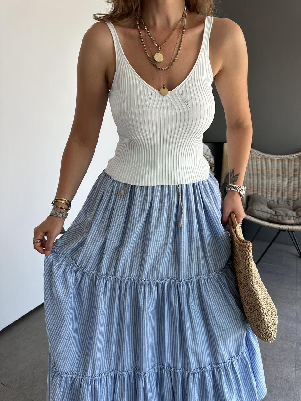Beyaz Askılı Triko Crop