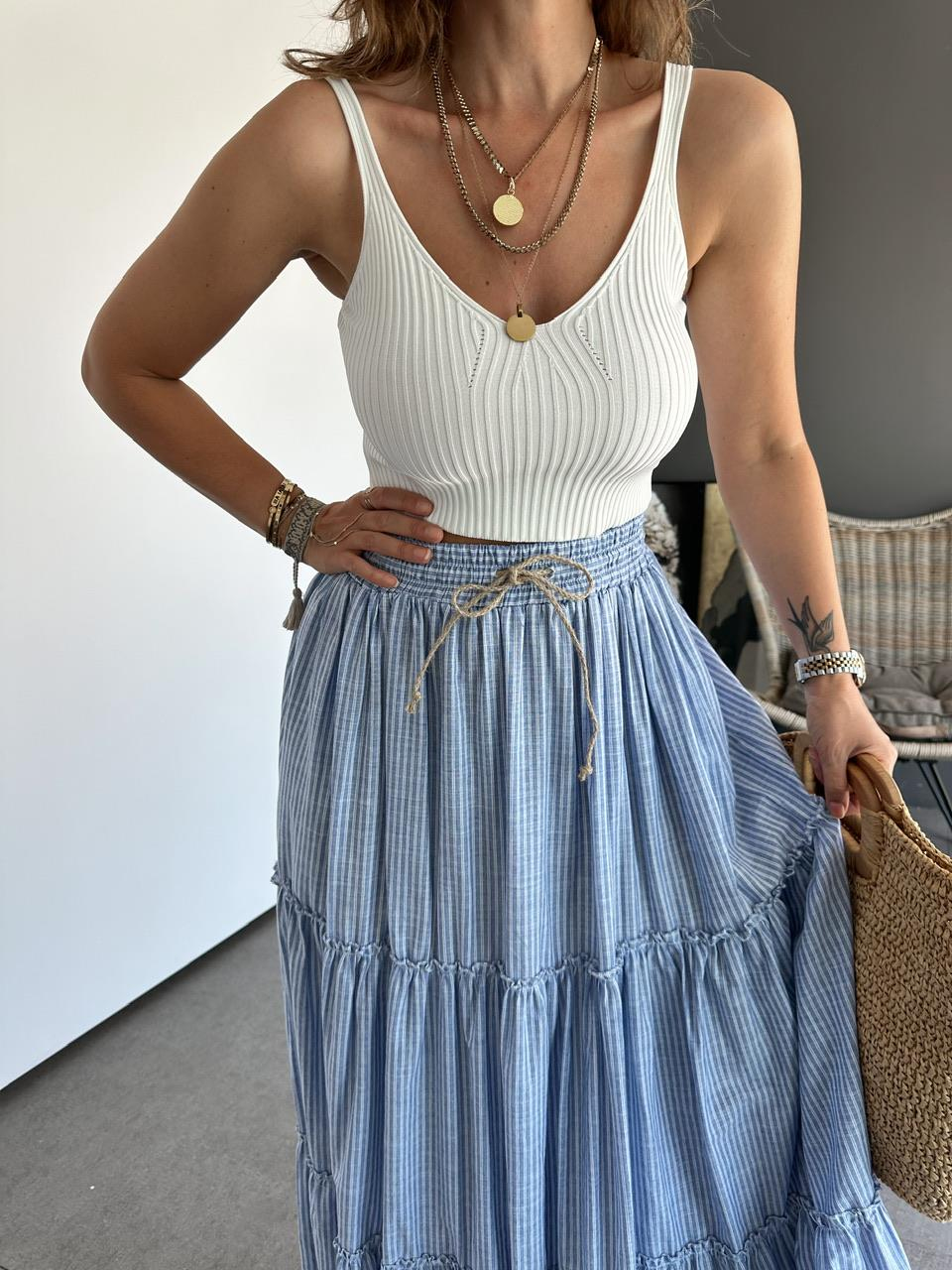 Beyaz Askılı Triko Crop