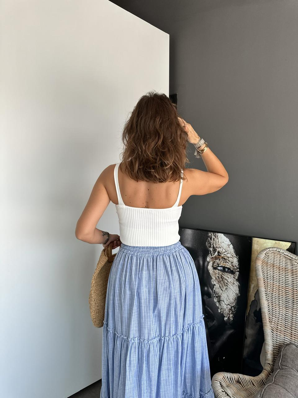 Beyaz Askılı Triko Crop