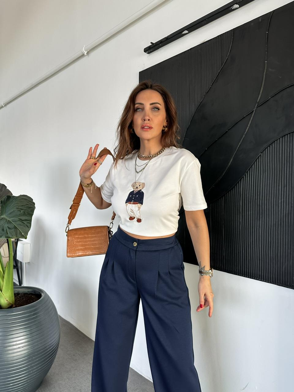 Beyaz Ayıcık Figürlü Cotton Tshirt
