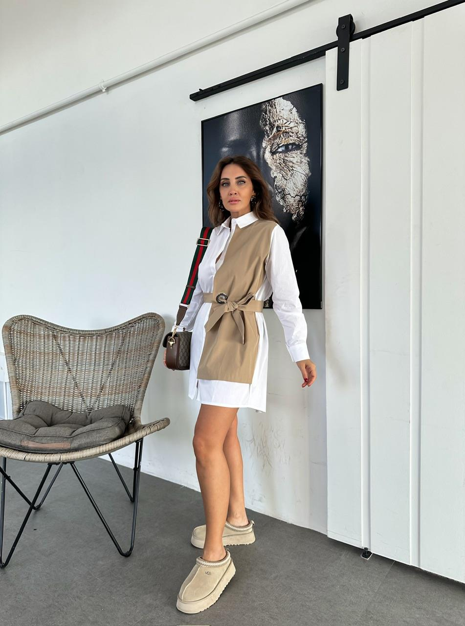 Beyaz Bağlamalı Tunik Elbise