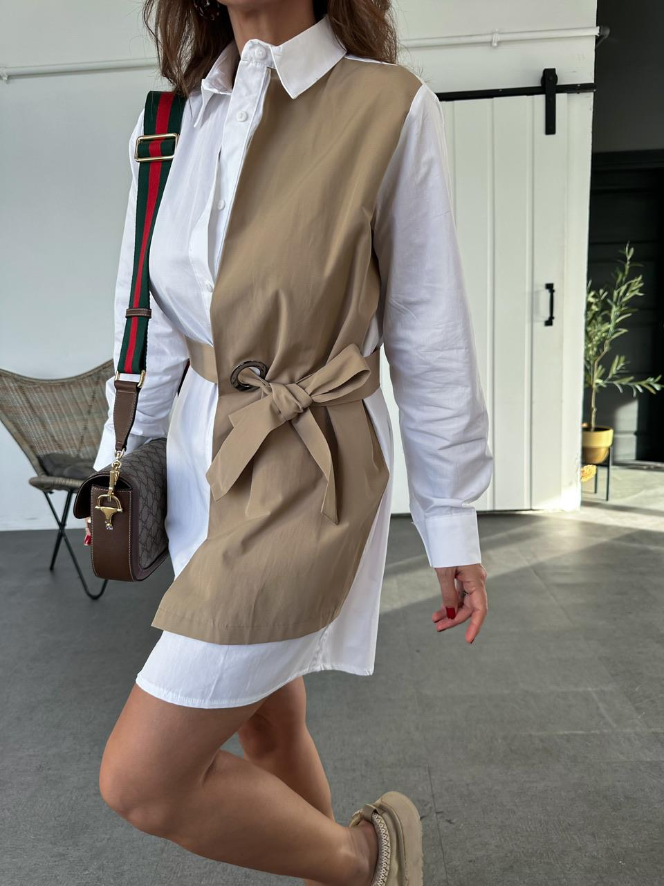 Beyaz Bağlamalı Tunik Elbise