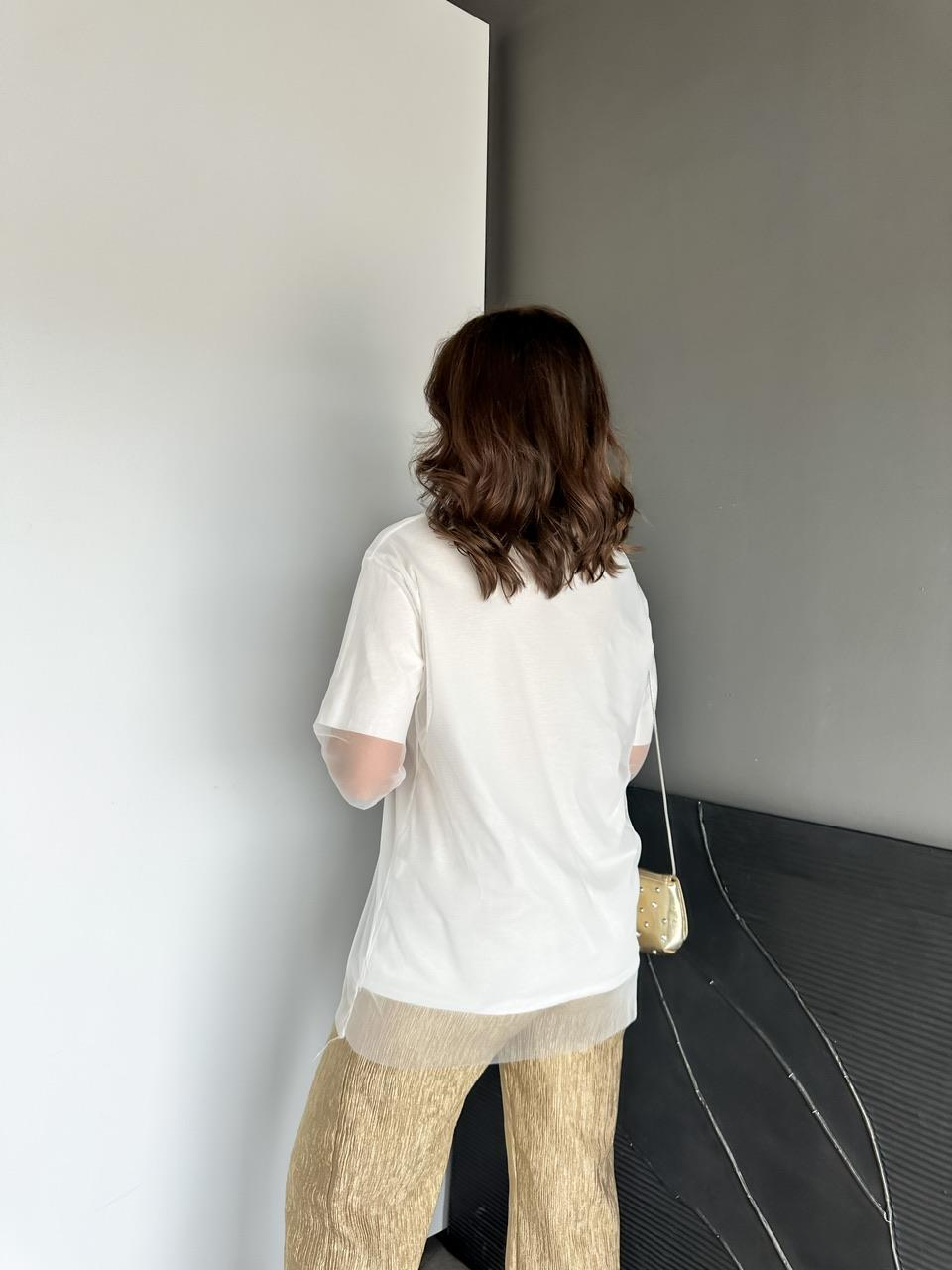 Beyaz Beauty Tül Detaylı Tshirt