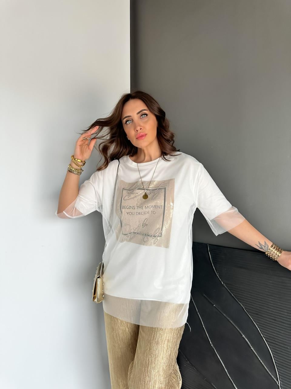 Beyaz Beauty Tül Detaylı Tshirt