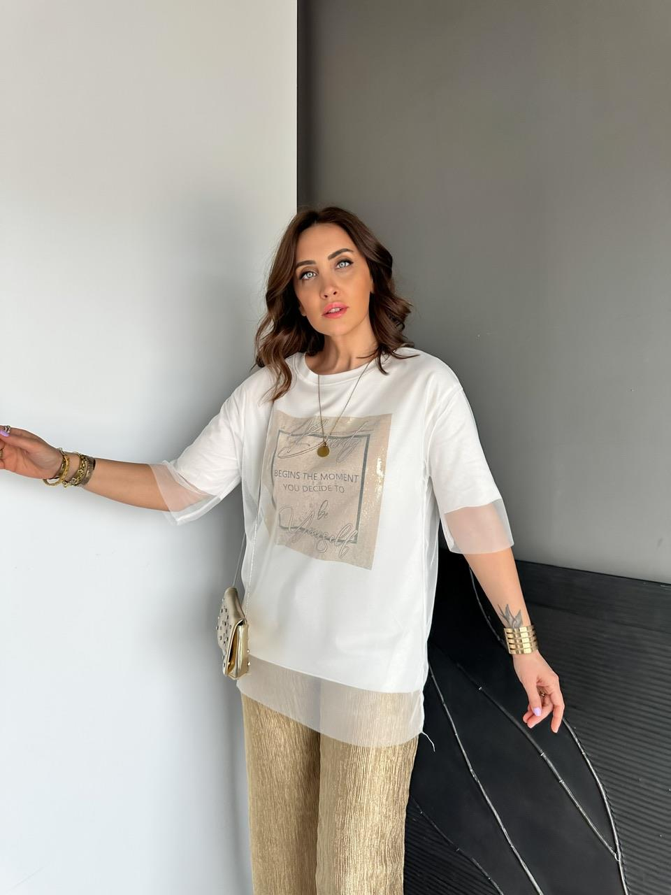 Beyaz Beauty Tül Detaylı Tshirt