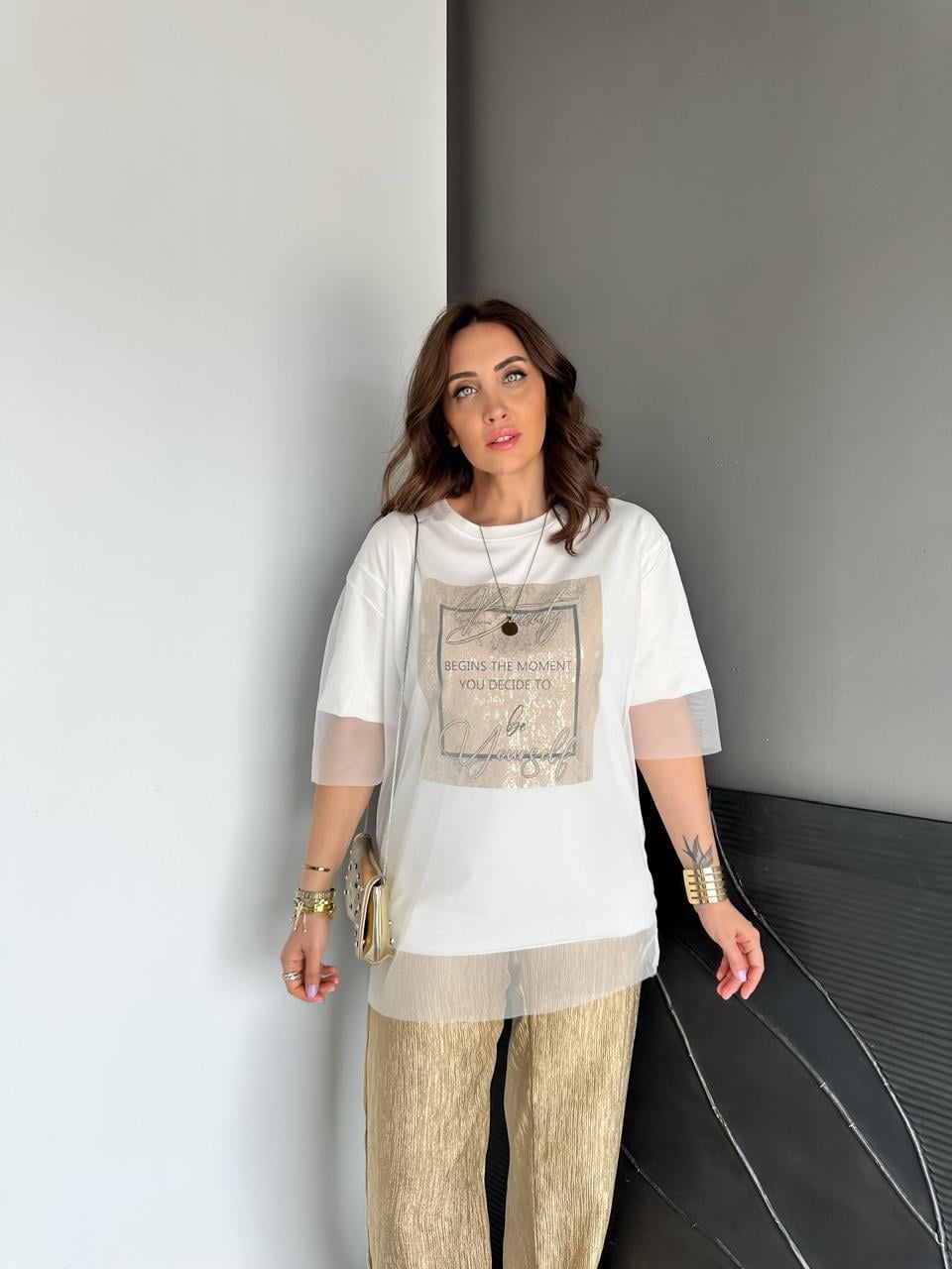 Beyaz Beauty Tül Detaylı Tshirt