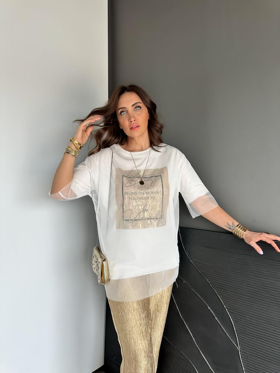 Beyaz Beauty Tül Detaylı Tshirt
