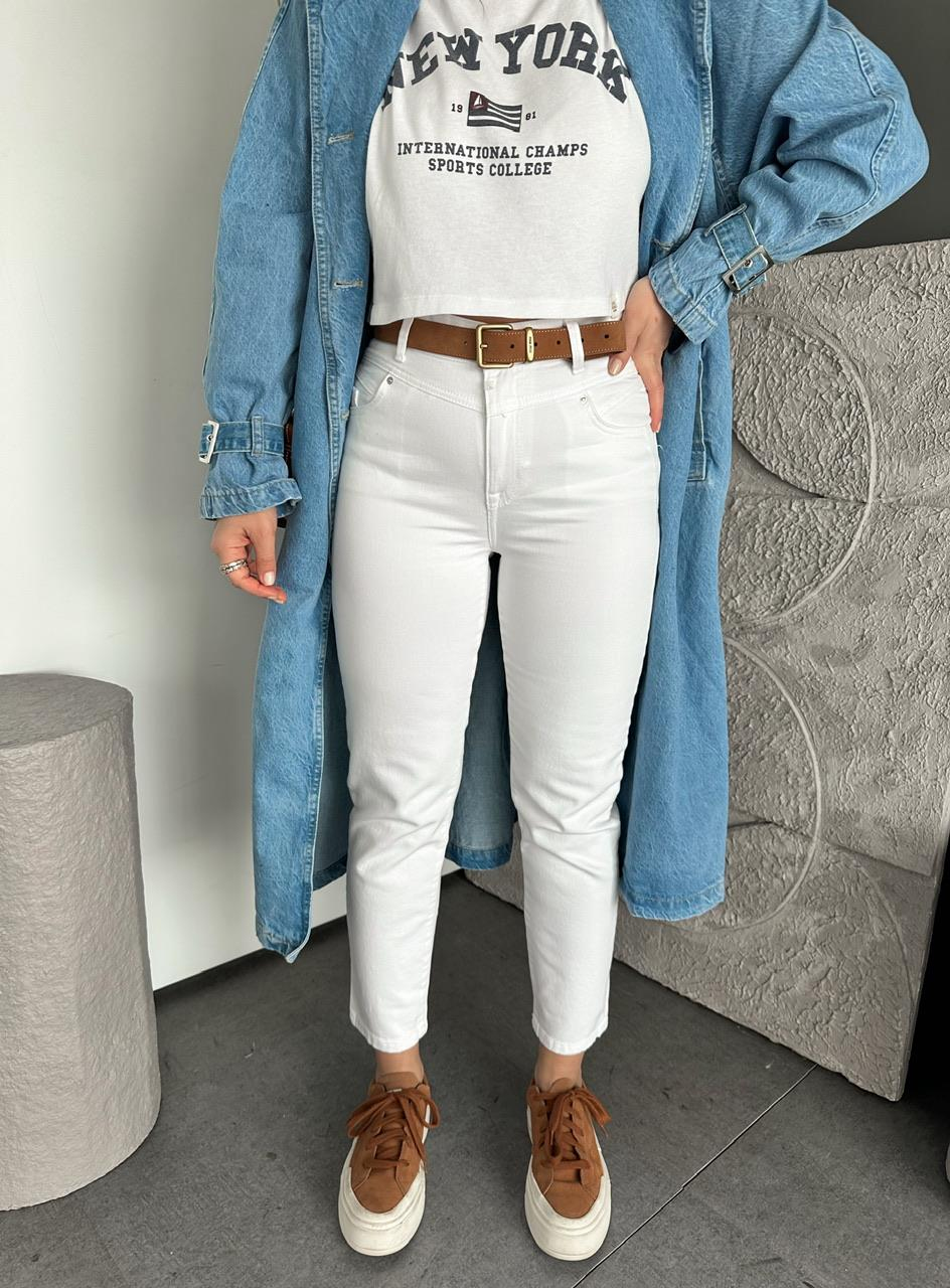 Beyaz Beli Dikişli Orijinal Jean