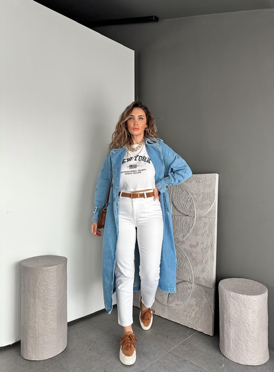 Beyaz Beli Dikişli Orijinal Jean
