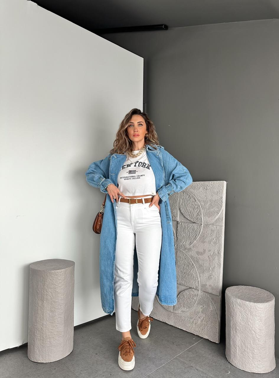 Beyaz Beli Dikişli Orijinal Jean