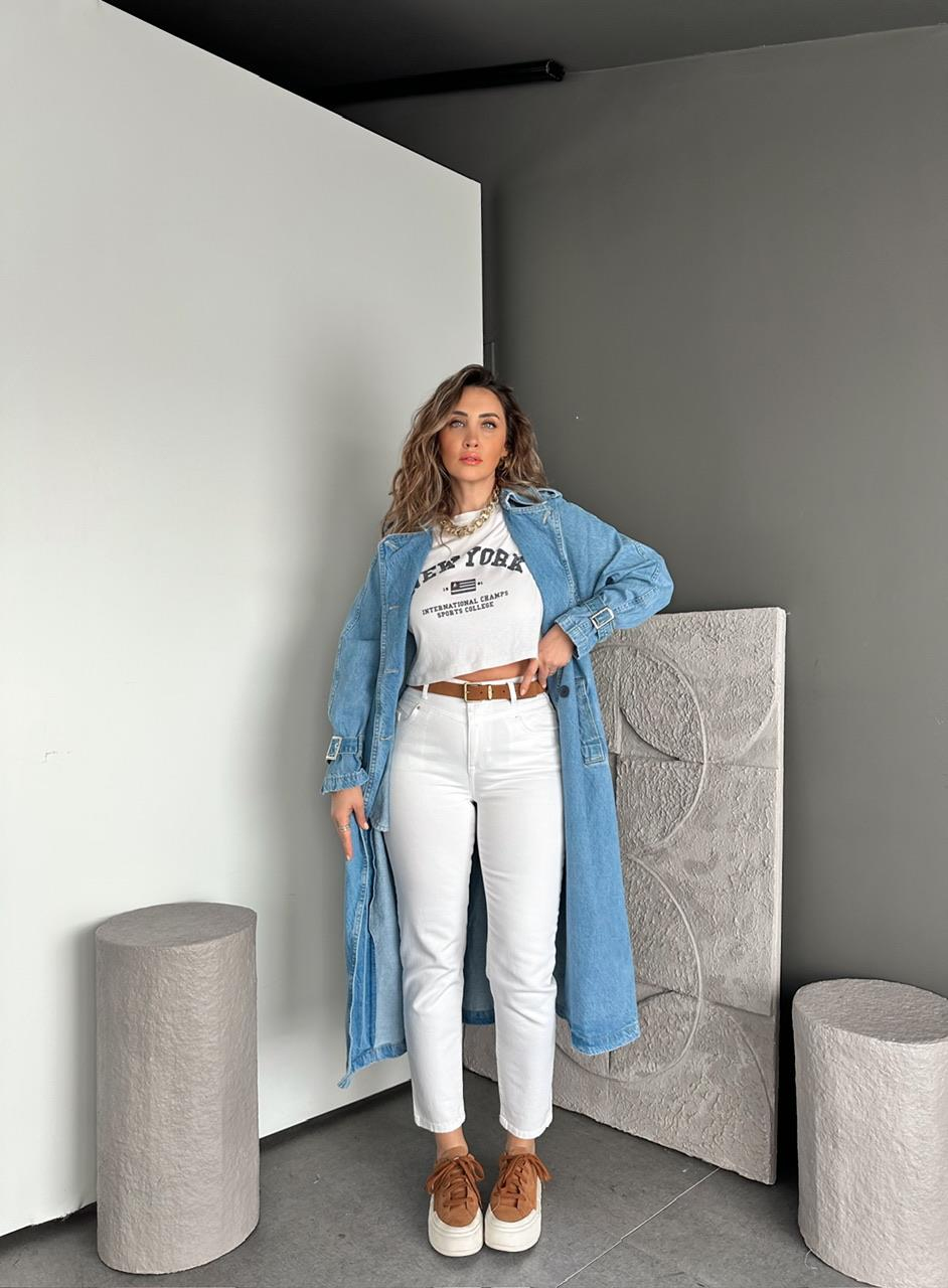 Beyaz Beli Dikişli Orijinal Jean