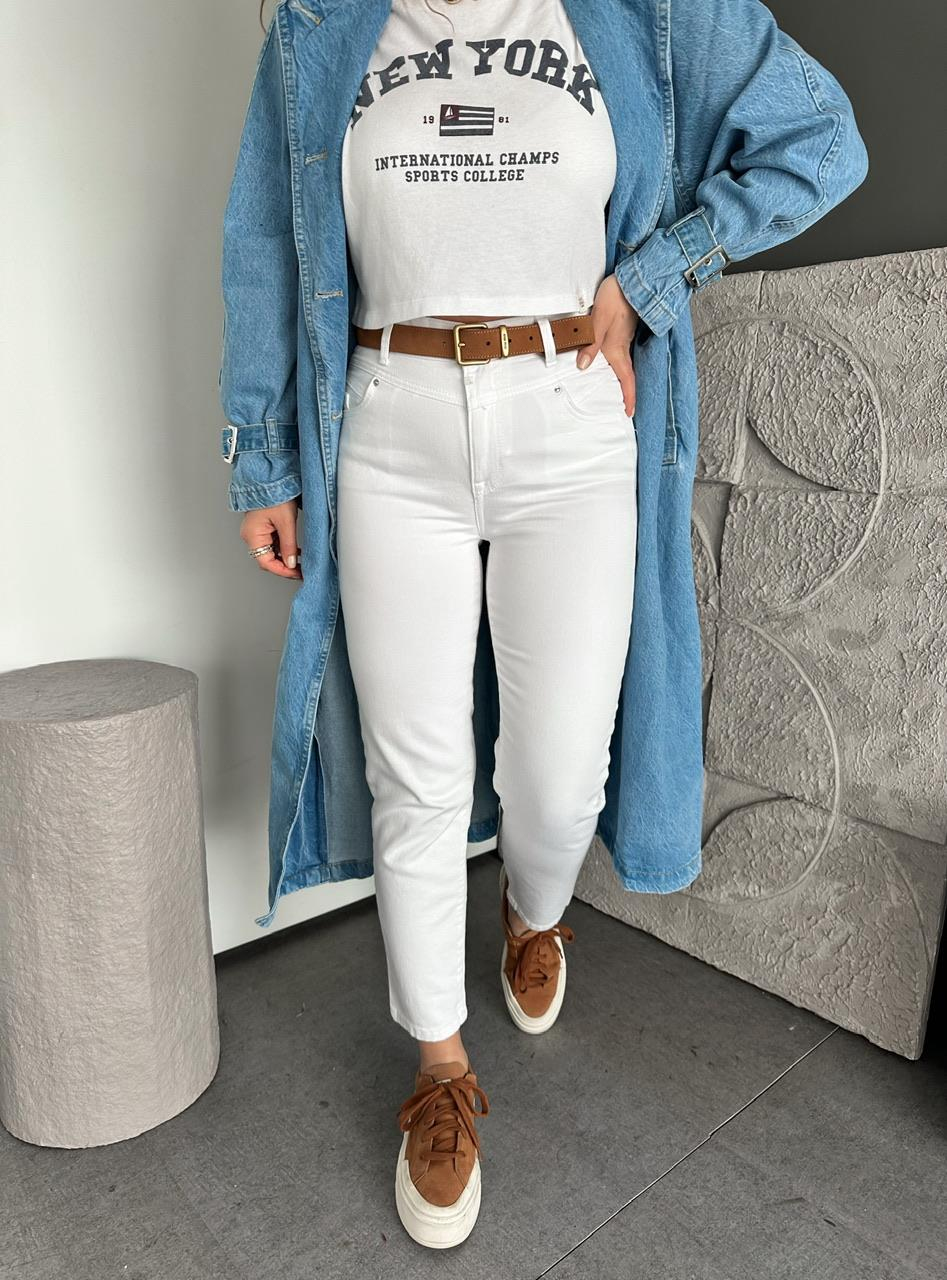 Beyaz Beli Dikişli Orijinal Jean