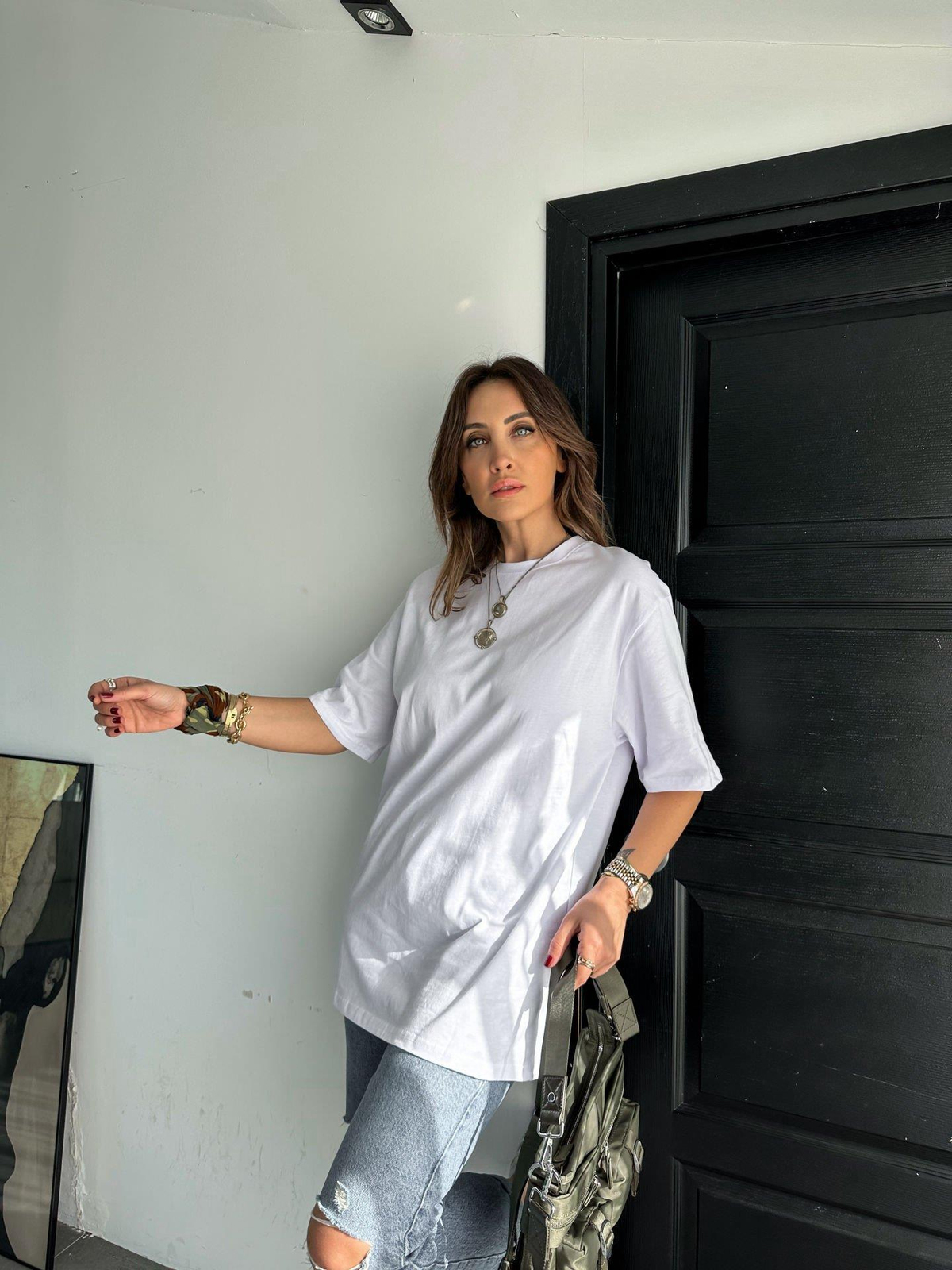 Beyaz Bisiklet Yaka Cotton Tshirt