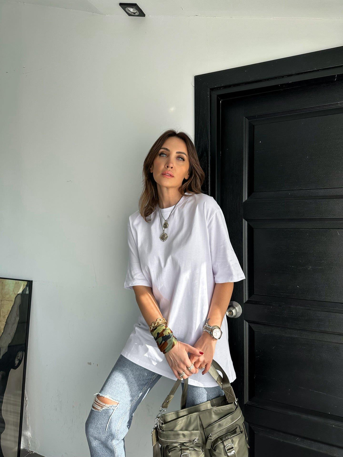 Beyaz Bisiklet Yaka Cotton Tshirt