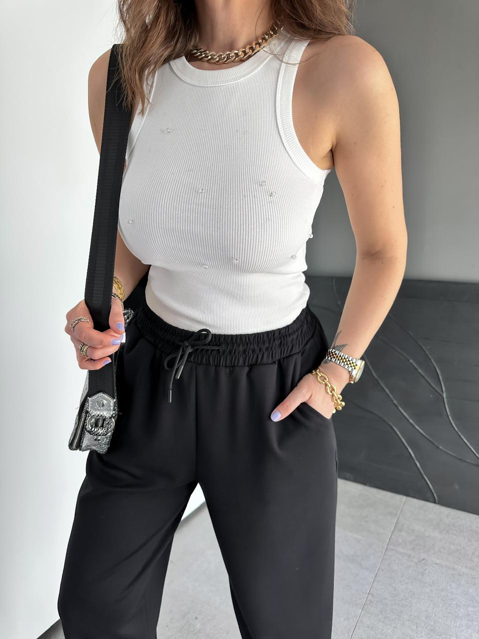 Beyaz Boncuklu Halter Yaka Crop