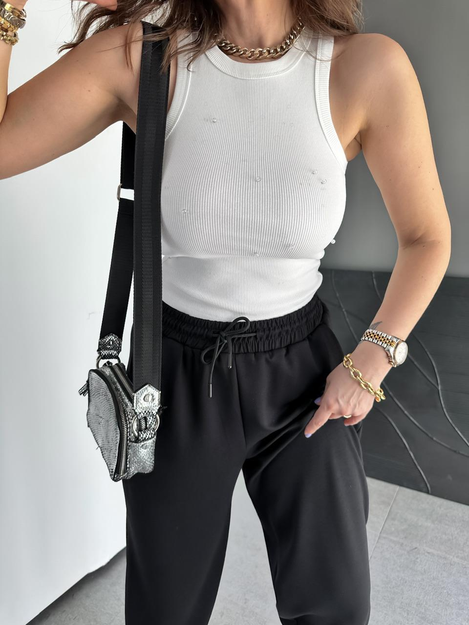 Beyaz Boncuklu Halter Yaka Crop