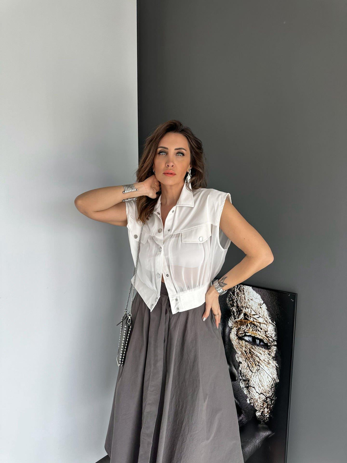 Beyaz Çıtçıtlı Tül Kısa Ceket