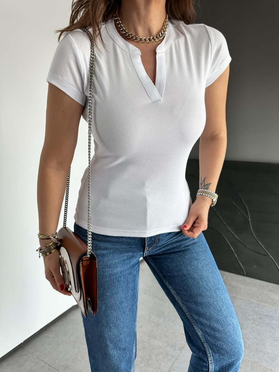 Beyaz Damla Yaka Cotton Tshirt