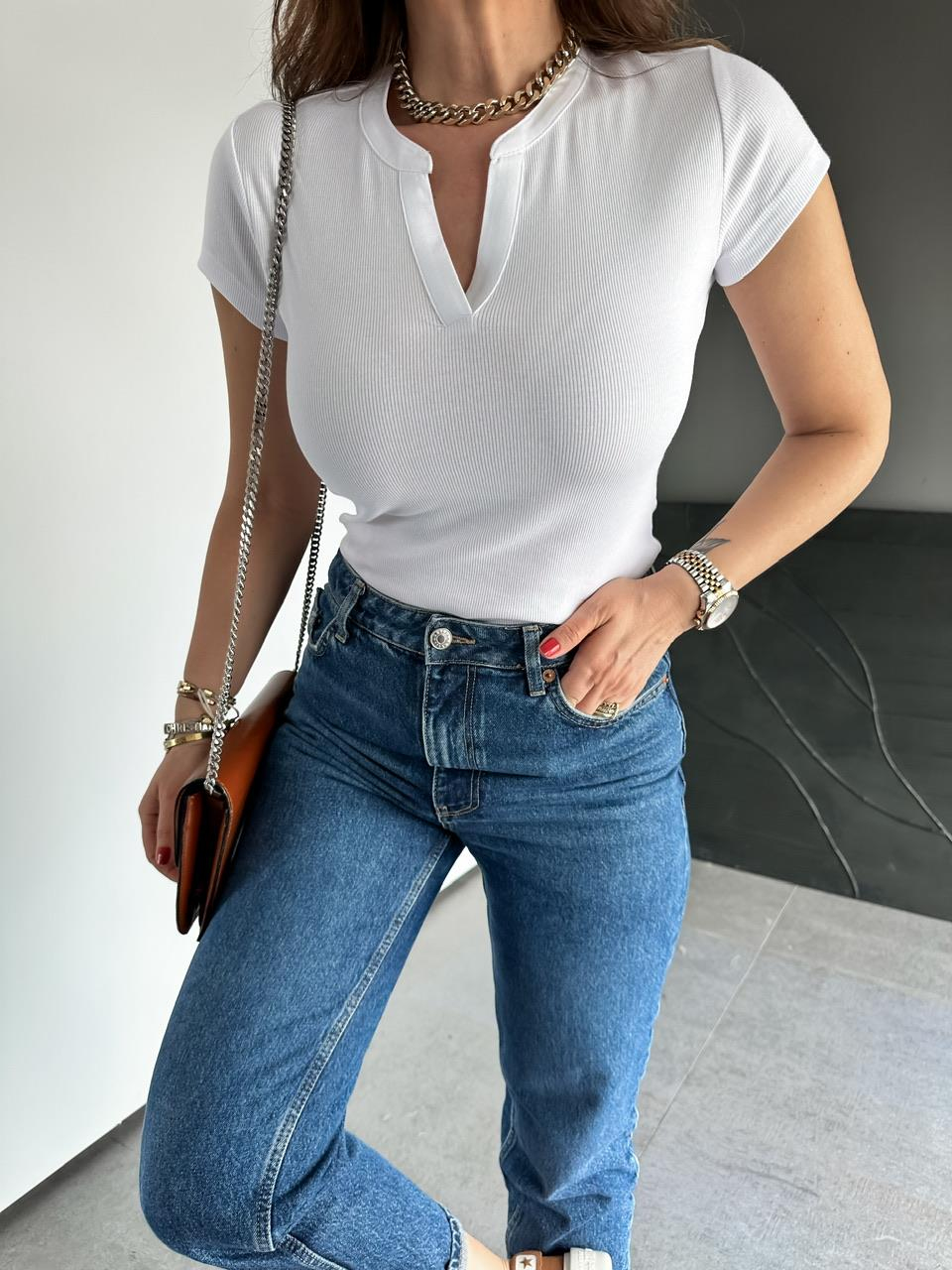 Beyaz Damla Yaka Cotton Tshirt