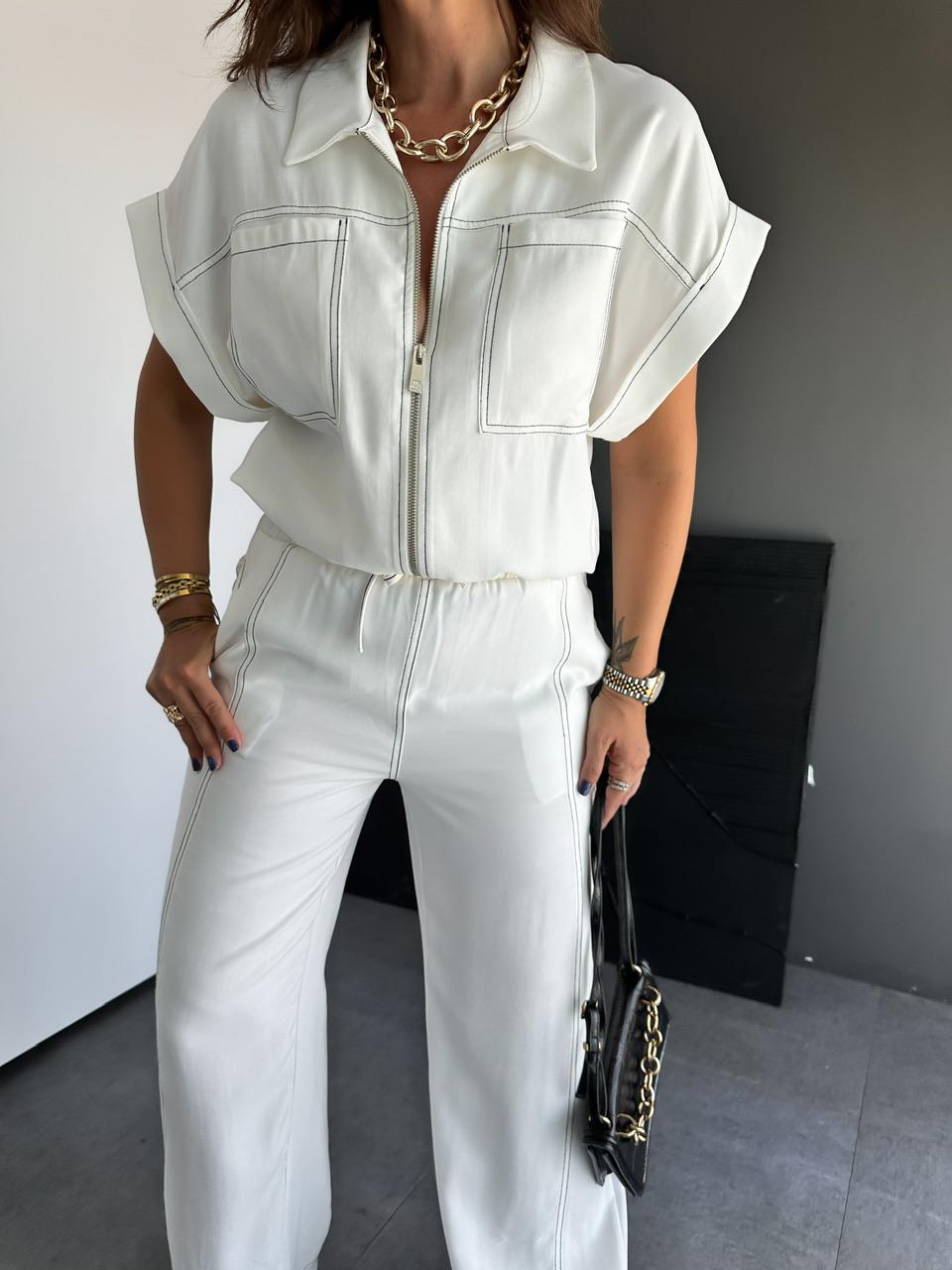 Beyaz Dikişli Premium Casual Takım