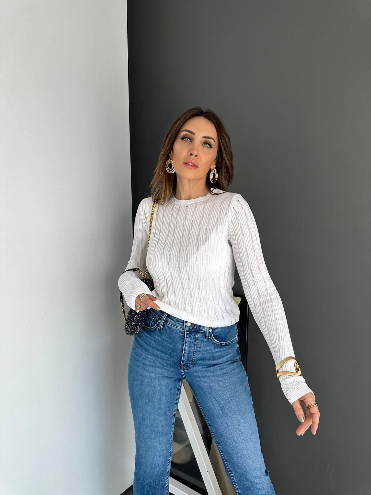 Beyaz Dokulu İnce Triko