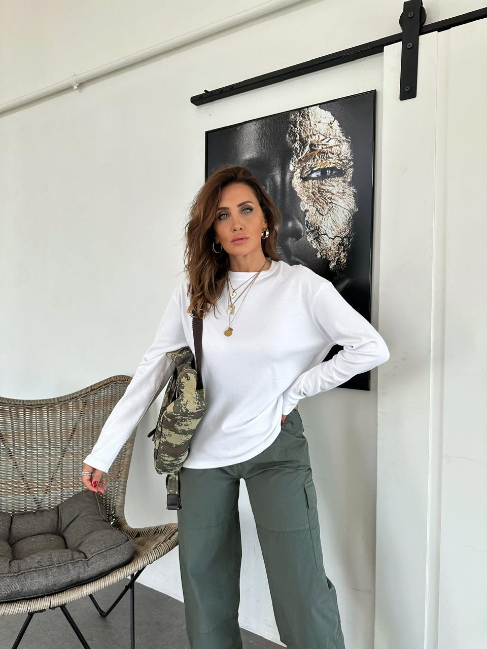 Beyaz Düz Uzun Kollu Tshirt 
