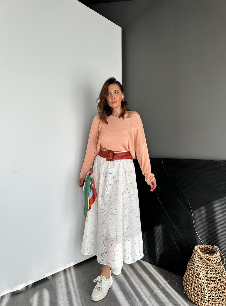 Beyaz Fistolu Maxi Boy Etek