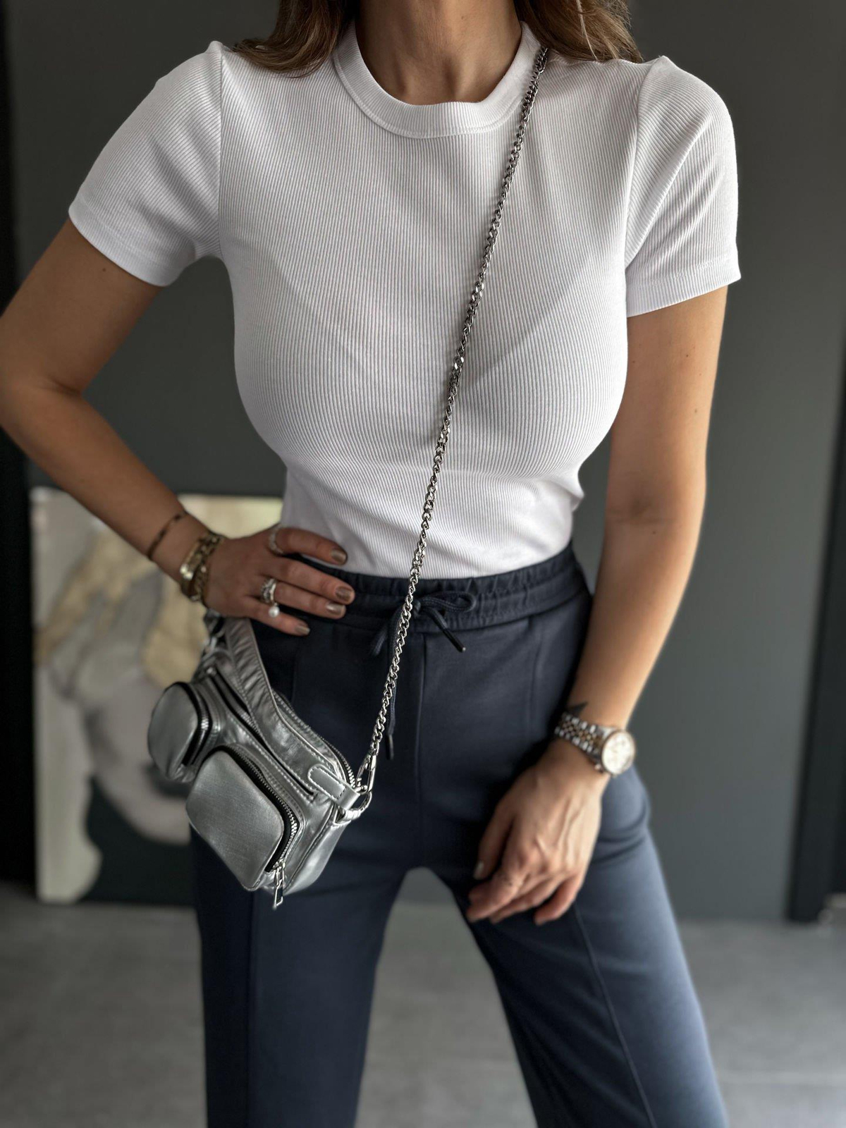Beyaz Fitilli Organic Cotton Tshirt