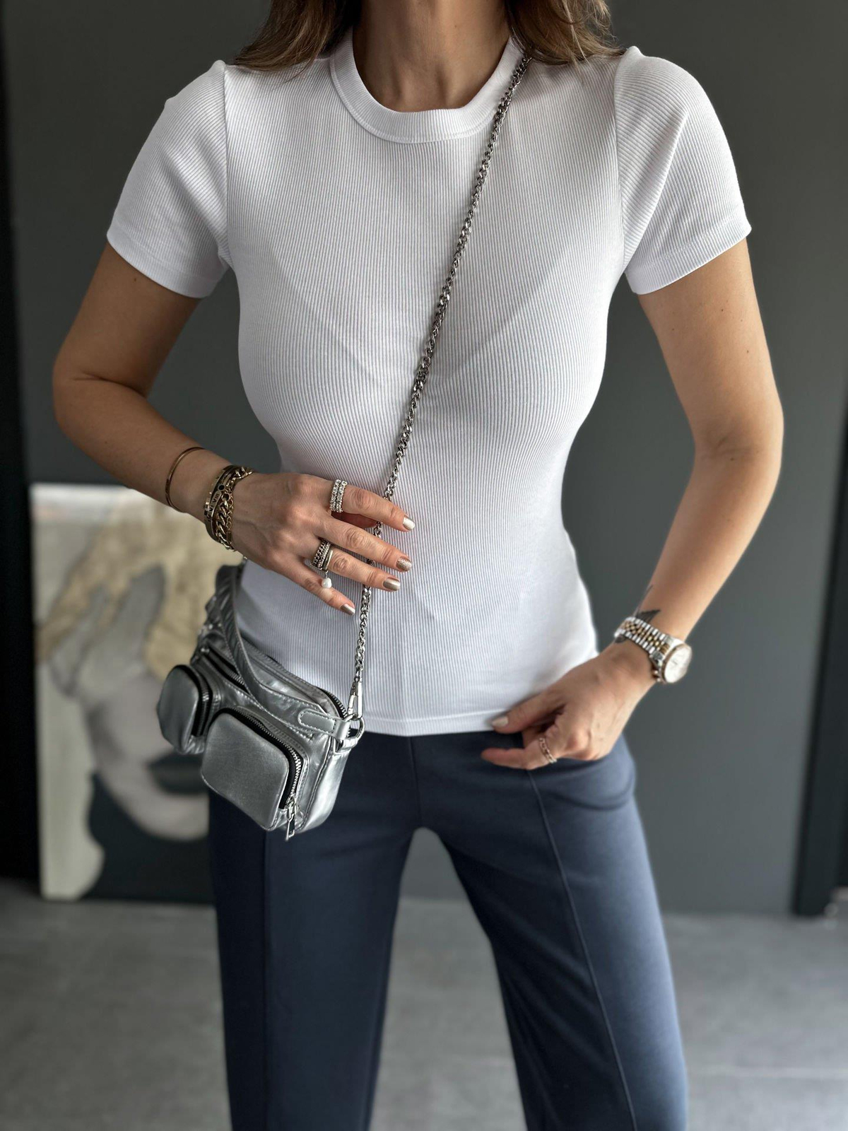 Beyaz Fitilli Organic Cotton Tshirt