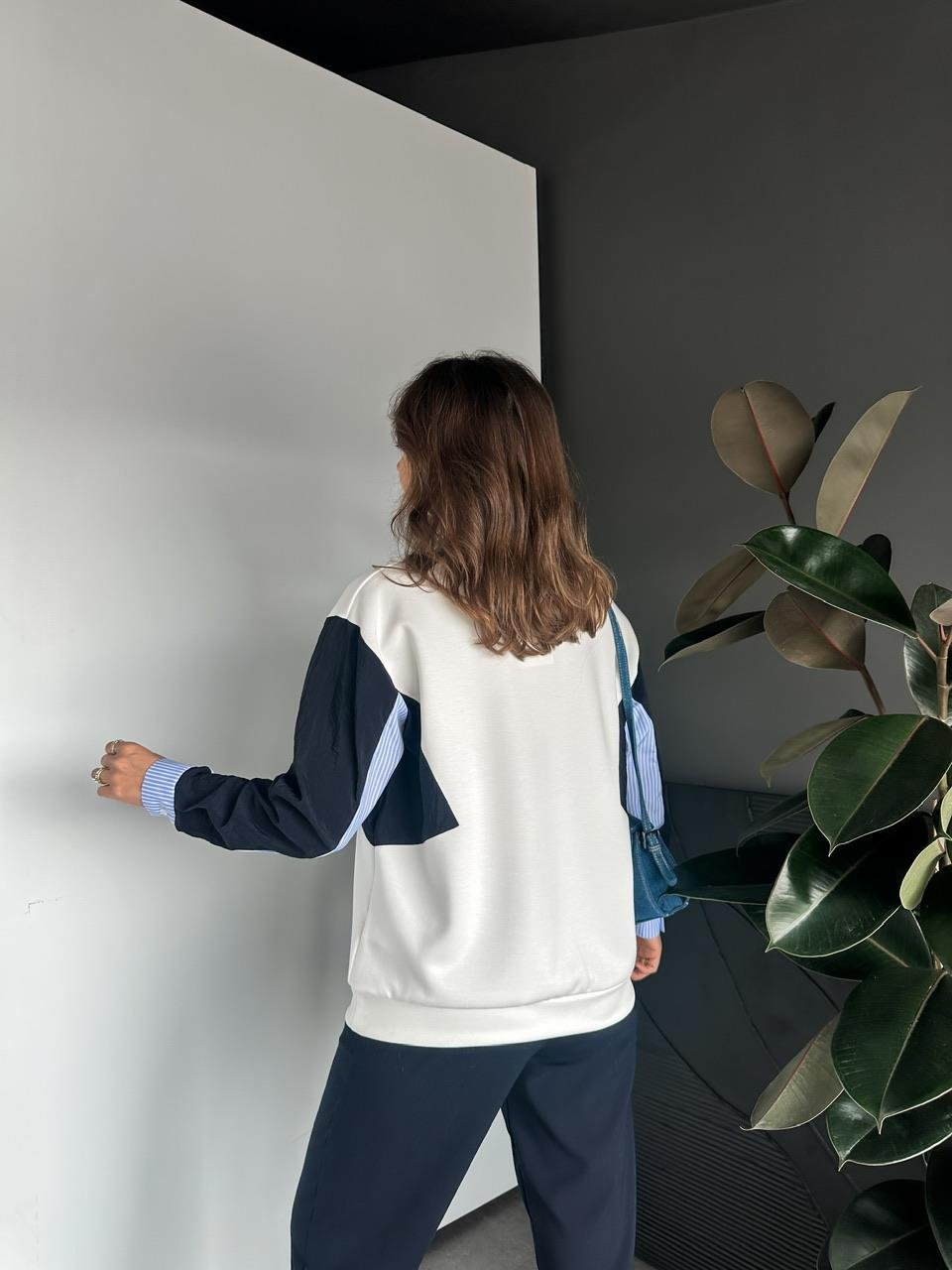 Beyaz Gömlek Ve Paraşüt Detaylı Sweatshirt