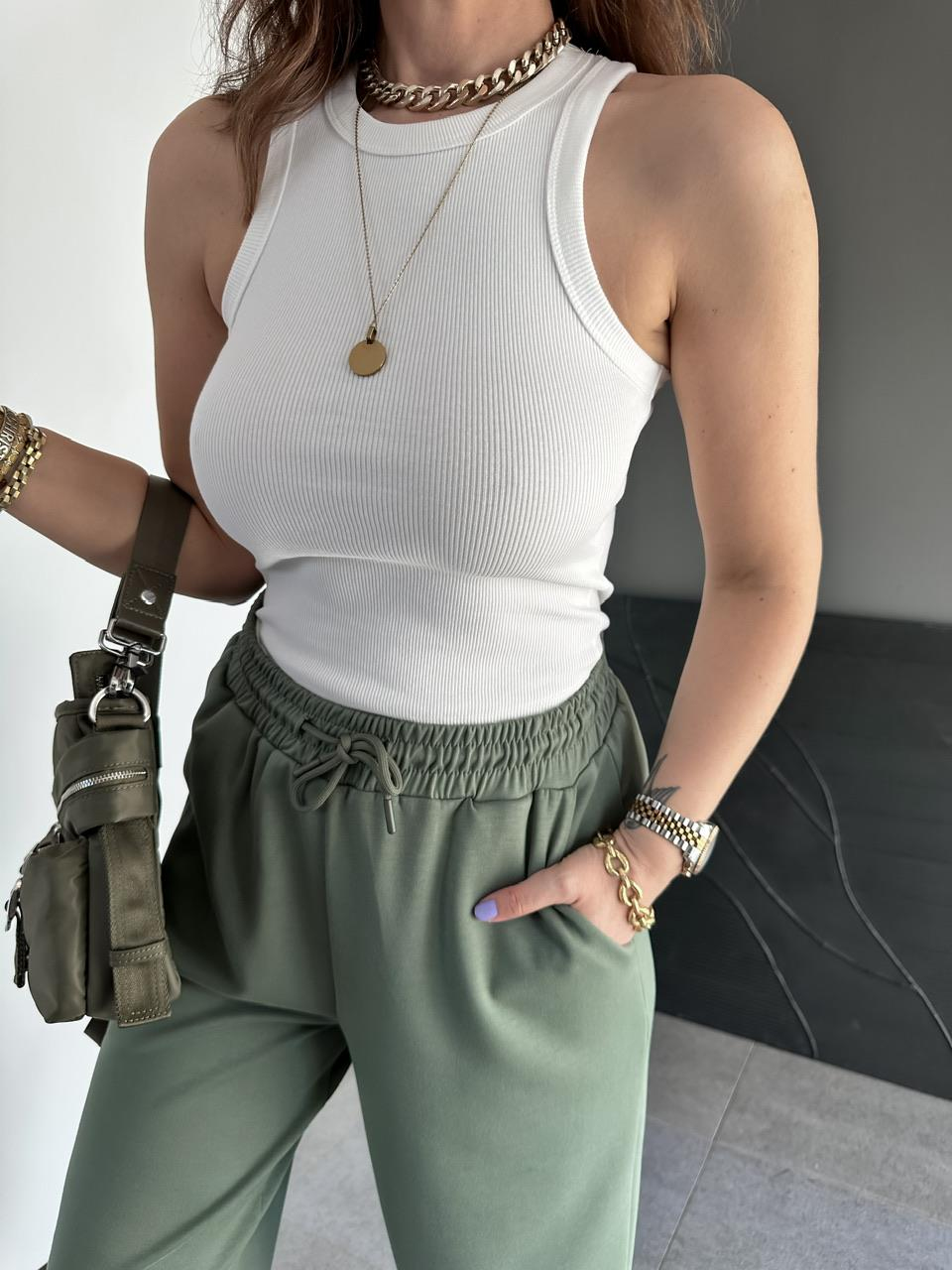 Beyaz Halter Yaka Fitilli Likralı Crop