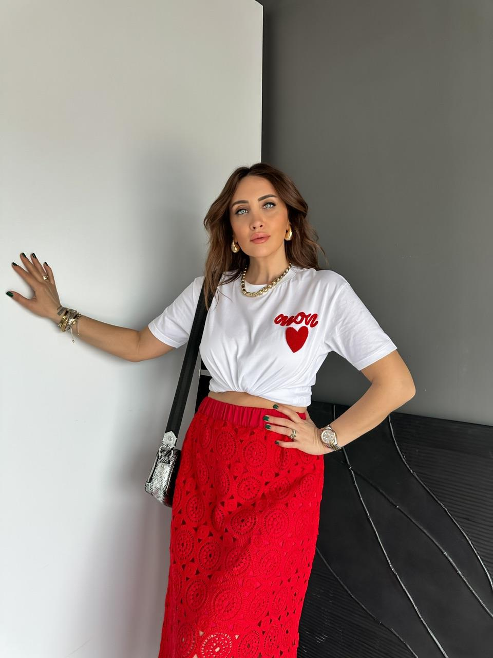 Beyaz Kalpli Amour Tshirt
